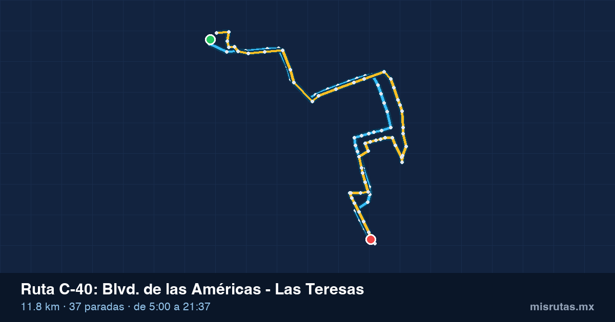 Mapa del recorrido de la ruta C-40 de Qrobús en Querétaro, Blvd. de las Américas – Las Teresas