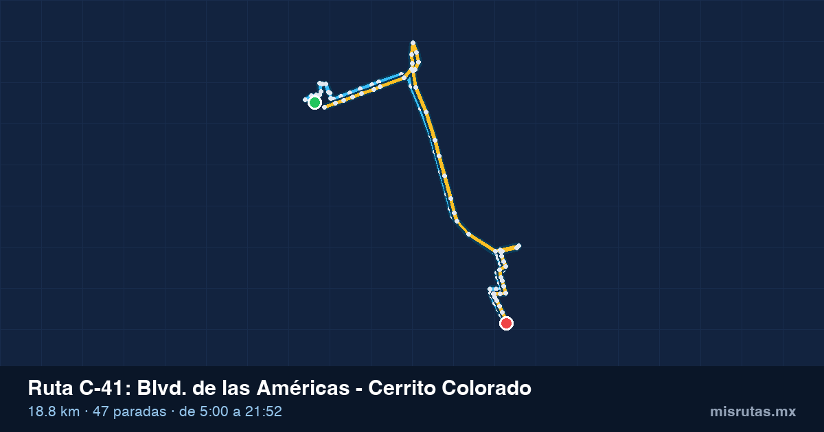 Mapa del recorrido de la ruta C-41 de Qrobús en Querétaro, Blvd. de las Américas – Cerrito Colorado