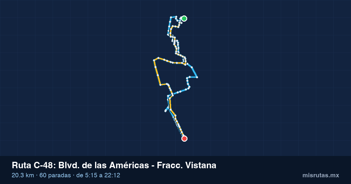 Mapa del recorrido de la ruta C-48 de Qrobús en Querétaro, Blvd. de las Américas – Fracc. Vistana