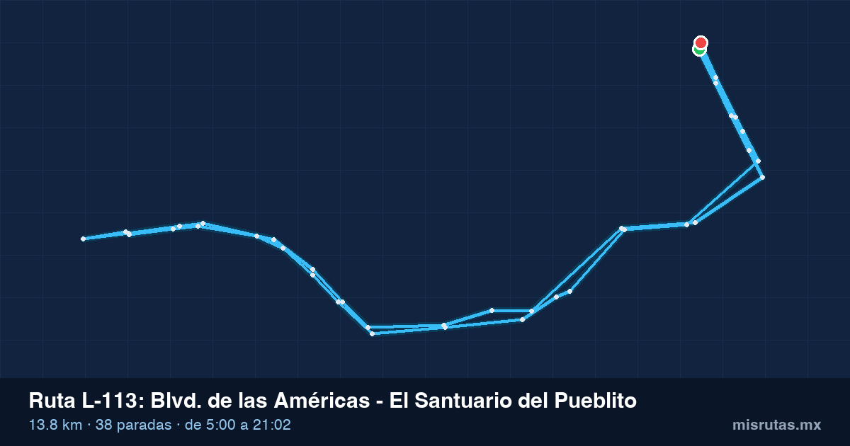 Mapa del recorrido de la ruta L-113 de Qrobús en Querétaro, Blvd. de las Américas – El Santuario del Pueblito