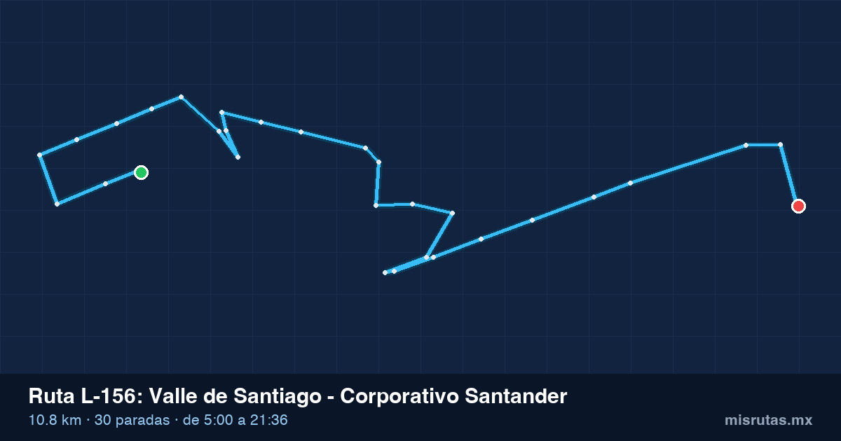 Mapa del recorrido de la ruta L-156 de Qrobús en Querétaro, Valle de Santiago – Corporativo Santander