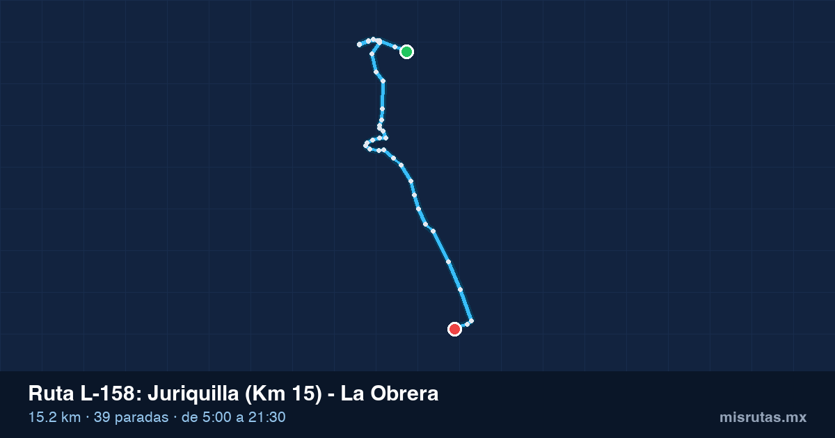Mapa del recorrido de la ruta L-158 de Qrobús en Querétaro, Juriquilla (Km 15) – La Obrera