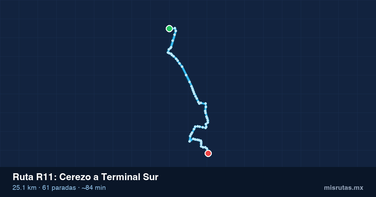 Mapa del trayecto de Cerezo a Terminal Sur en camión
