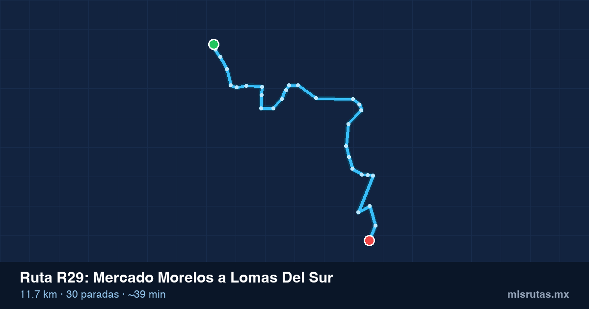 Mapa del trayecto de Mercado Morelos a Lomas Del Sur en camión