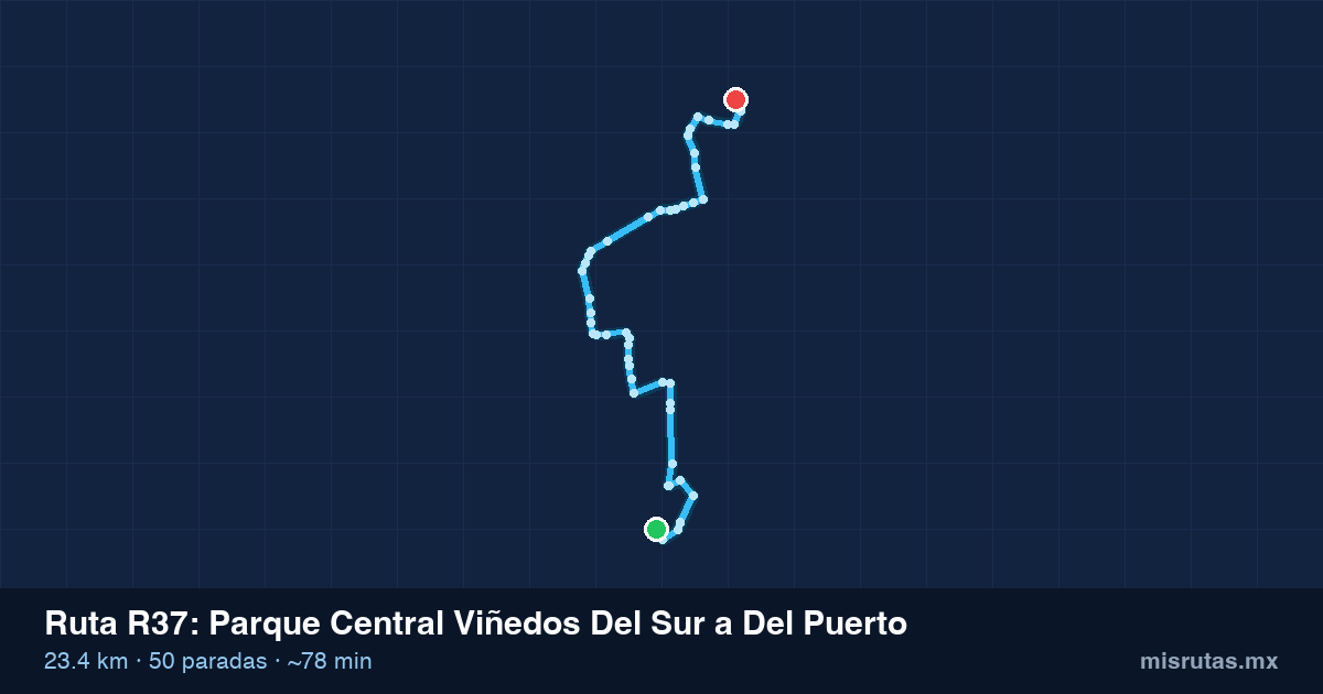 Mapa del trayecto de Parque Central Viñedos Del Sur a Del Puerto en camión