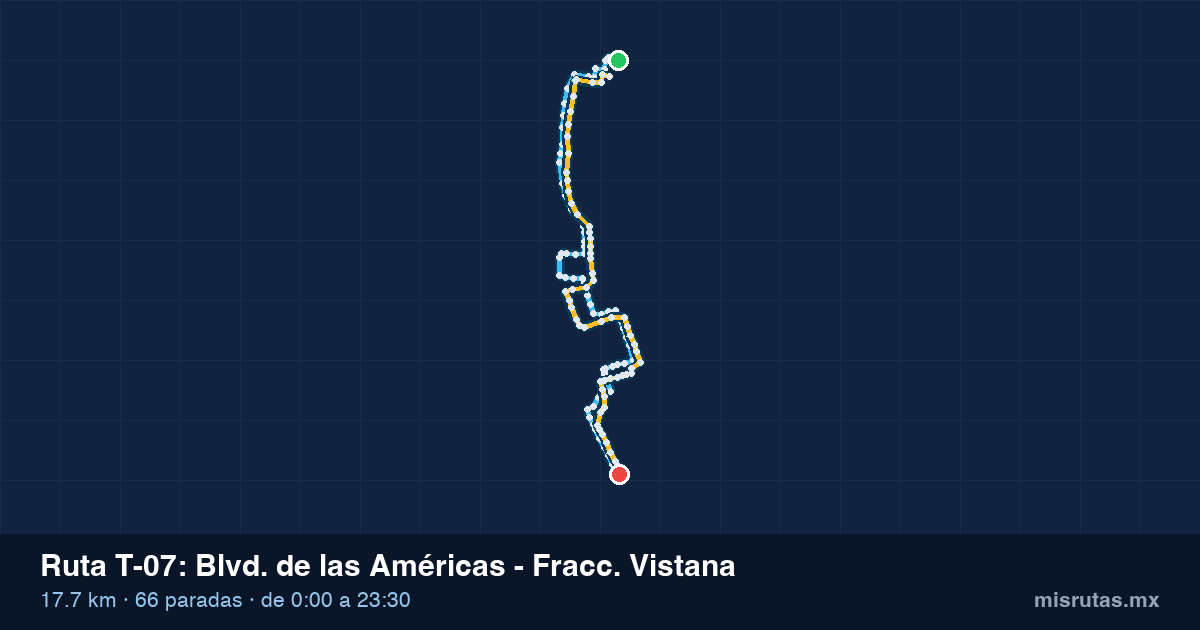 Mapa del recorrido de la ruta T-07 de Qrobús en Querétaro, Blvd. de las Américas – Fracc. Vistana
