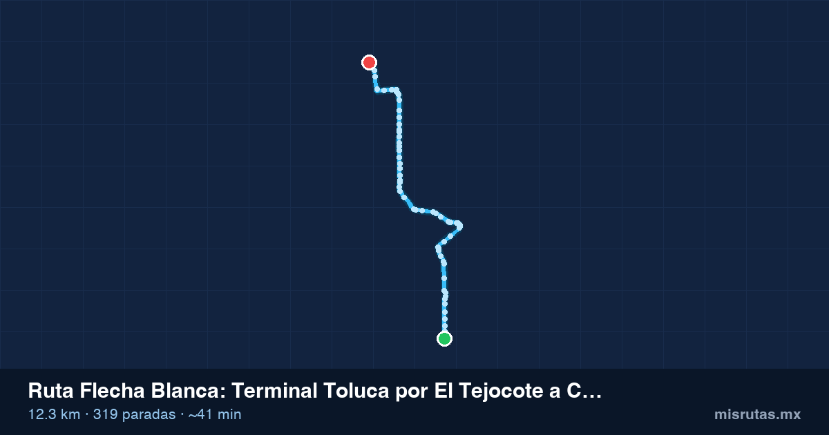 Mapa del recorrido de la ruta Flecha Blanca de Terminal Toluca por El Tejocote a Cebetis, 12.3 km y 319 paradas